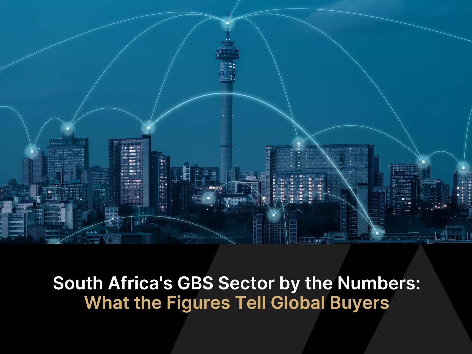 Johannesburg, South Africa skyline with light points jumping around the building rooftops of the GBS sector